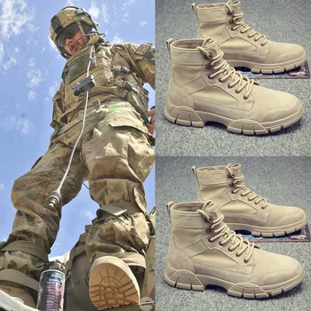 Мъжки демисезонные обувки Martin, туристически спортни тактически военни ботуши, зимни плюс кадифе топли кожени обувки памук