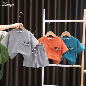 Lenoyn/детски комплект с къси ръкави, ежедневни облекла, лятна тениска за момчета и момичета, панталони, комплект от две части