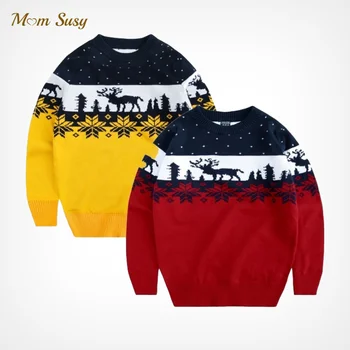 Пуловер за малки момчета и момичета, памук, есен-зима-пролет, детски пуловер, Снежен човек, пуловер с лосем и Елени, Коледно парти, детски дрехи от 2 до 8 години
