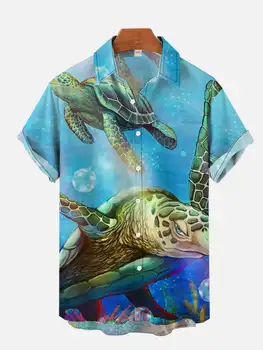 Нови Хавайски Ризи С принтом Костенурки, Риза С 3D Цифрово Принтом Морски Животни, Летни Мъжки Ежедневни Ризи, Модни Риза За Почивка на Плажа