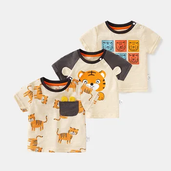 Детска Тениска за момчета и момичета с къс ръкав, лято 2023, пуловери за деца с анимационни принтом, блузи, бебешки ежедневни тениски от мек памук
