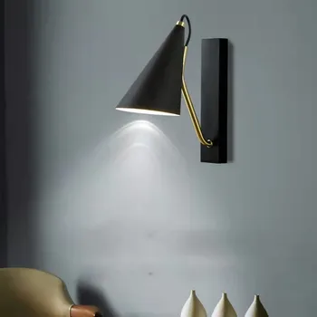 Нов минималистичен модерен led монтиран на стената лампа Nordic Creative Нощно шкафче за спалня Черно-бял iron монтиран на стената лампа, Офис бар Настолна лампа