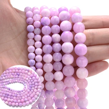 Безплатна Доставка Виолетово-бял персийски нефрит, топчета от камък Уреждане, естествена кръгла свободна топчета за гривна ръчно изработени 