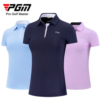 Лятна дамска риза за голф PGM с къс ръкав, дамски ризи, Спортно тънки дрехи, Бързосъхнеща дишаща облекло за голф и тенис YF486