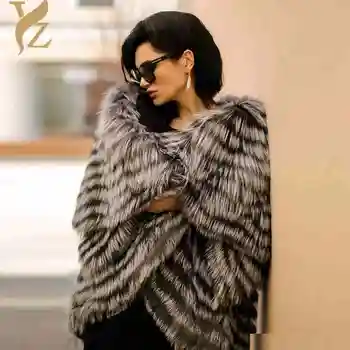 YZ.FURTURE, палта от естествен лисьего кожа, зимни кожа яке, връхни дрехи, палта от естествен лисьего кожа, за жени, утепленная топло дамско палто, истинска яке