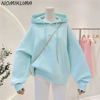 Nomikuma 2023, есенна hoody с качулка с дълъг ръкав, ежедневни корейски букви, Женски джъмпери, Модерен пуловер, Блузи, Женски