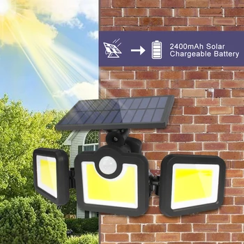 171 LED Слънчева Светлина S Outdoor 3Head Motion Sensor 270 Широкоугольное Покритие IP65 Водоустойчив, с монтиран на стената Лампа с Дистанционно Управление за Градината