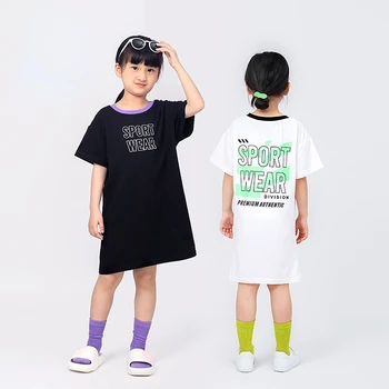 Лятна рокля с къси ръкави за момичета, Детски Тениски с писмото принтом, Памучен тениска за юноши от 4 до 12 години, Детски Дрехи В корейски стил