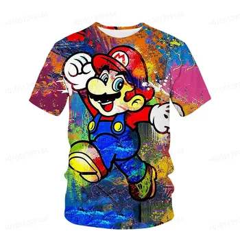 Тениска за момчета с картина с маслени бои, за Nintendo Mario Brothers, Лятна тениска за плажен туризъм и отдих, Детска тениска, Топ