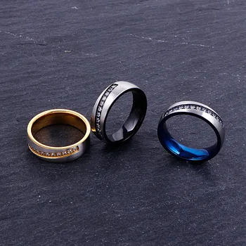 Мъжки пръстен с черен инкрустированным камък от титанов стомана, модни мъжки и дамски бижута и аксесоари от неръждаема стомана