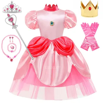 Бебешка рокля на принцеса прасковено цветове за момичета, дрехи за изпълнения на сцената, детски костюми за карнавал за рожден ден, костюм за cosplay на Хелоуин