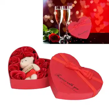 Подарък кутия с сапунена Роза, Декорации за Дома в с формата на Сърце, Ярки Цветове, Романтична Мек Сапун с Цветя за Баня К