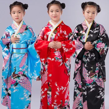 Кимоно с флорални принтом за момичета в японски стил, източен халат, костюми за cosplay, традиционни детски кимоно-юката, рокля-хавлия