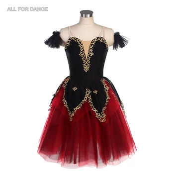 23110 Черен еластичен velvet елече с червените романтична дълга пола-набор от мек тюл, балетен костюм за момичета и жени