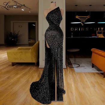 Черна дълга рокля за абитуриентски бал с висока цепка отстрани, блестящи африкански вечерни рокли без Презрамки 2019, Обичай арабски вечерни рокли Vestido De Феста