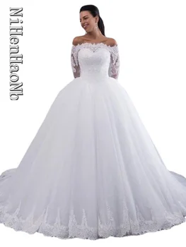 2023 Бяло Модно Сватбена Рокля с дълги Ръкави от Тюл Mariage Vestido De Noiva Сватбени Рокли