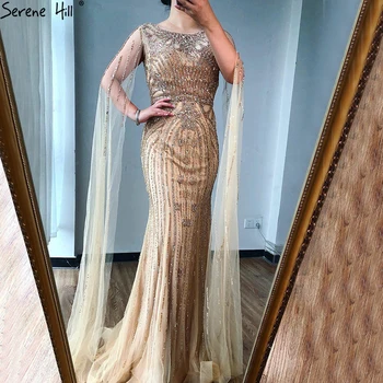 Serene Hill Gold Mermaid Луксозни вечерни рокли за Женщин2023 с ръкави-капачки, расшитыми перли и диаманти, Дълги вечерни рокли BLA70868