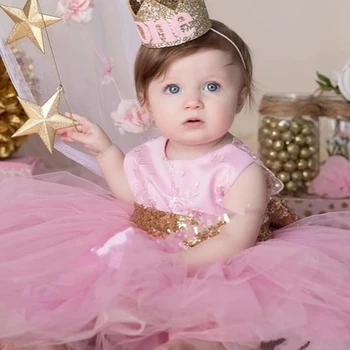 JONANY Розово, сладки бебешки цветя, парти за момичета, тюл, лък с пайети, халат за причастие, рокля на принцеса, детски официалната парти по поръчка