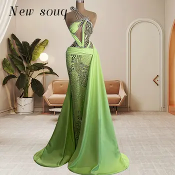 Прекрасни лаймово-зелена Дълги вечерни рокли на Русалка за черни момичета 2023 Лъскави луксозни поли за официални събития и партита