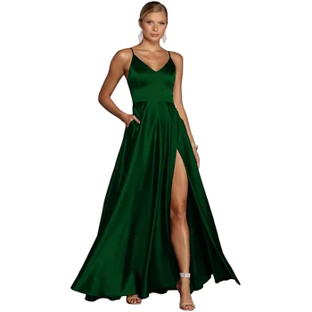 Женствена рокля за абитуриентски бал с пагон WEIYIN размер, дълго, С джобове, атласное вечерна рокля с цепка AE0814