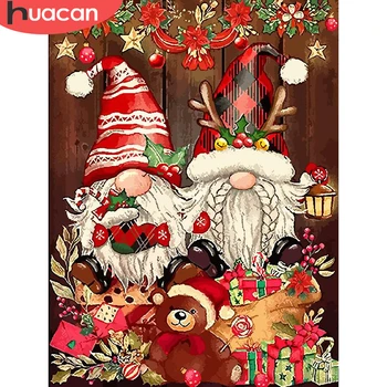 HUACAN Картина На Номер Дядо Коледа Фигура На Платното За Възрастни САМ Рамка на Картина С Гномом Акрилни Начало Декор Коледен подарък