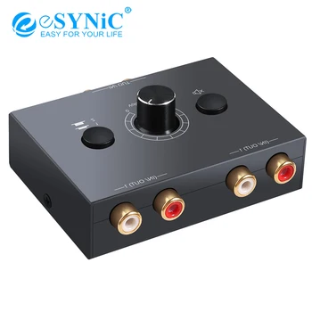 eSYNiC 2 X 1/1 X 2 L/R Стерео Аудио Двупосочен Превключвател С Копче за Изключване на Звука Преносим RCA Стерео Аудио Преминете Аудио Сплитер