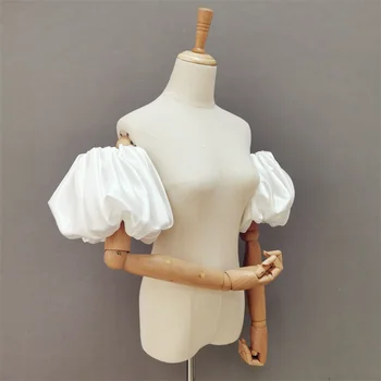 white Detachable Tulle Puff Sleeves Elegant Elbow Губим Style Wedding Accessories Gloves подвижни, буйни ръкави 2022