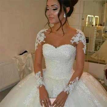 ZJ9188 Бална рокля с дълъг ръкав на сватбена рокля Robe De Mariee 2023, луксозни Шаферски Рокли с кружевными апликации по-големи Размери
