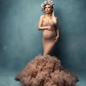 Скромен Русалка рокля за бременни за жени скъпа Абитуриентски рокли накъдрен влак бохемски vestido de новия фотосесия макси рокля