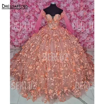 Розови буйни рокли, бална рокля с открити рамене, тюлевые апликации, мъниста мексикански сладки, 16 рокли, 15 Anos