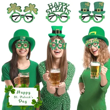 Украса за парти, Очила, Зелена шапка, Очила за ирландски фестивал, детски подпори за фотосесия, украса на атмосферата на фестивала