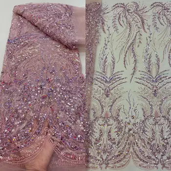 сватбена мода бродирани лейси плат от високо качество JIANXI.C-1228.1805 френска лейси плат с мъниста