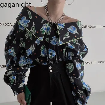 Дамска риза с отложным яка и цветисти принтом Gaganight, новост пролетта 2023, корейската шик облекла в стил ретро отпред и отзад, свободен топ, дамски блуза