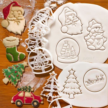Форма за релеф Коледни сладки, cartoony 3D Дядо Коледа, Лосове, комини, камини, скърпвам, печат, Инструменти За украса Торта, Аксесоари За Печене
