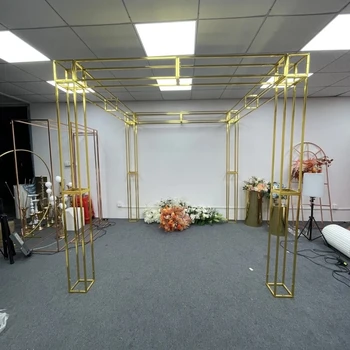 1бр 7,21 метра височина Нова лъскава сватбена арка от ковано желязо квадратна геометрична поставки за цветя на фона на режим за партита декоративна рамка