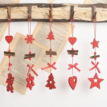 Коледна украса на Нов 2022 година с Дървени висящи висулки Звезда Коледно Дърво камбанка Коледна украса за дома Навидад