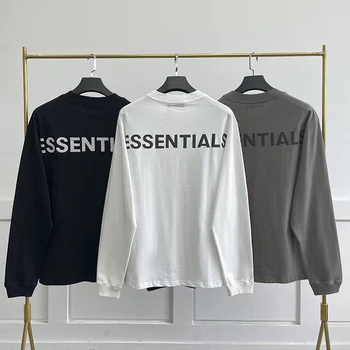 Тениска Essentials с дълъг ръкав, Светоотражающая тениска с дълъг ръкав и надпис, Негабаритная мъжки и дамски риза в стил хип-хоп от 100% памук