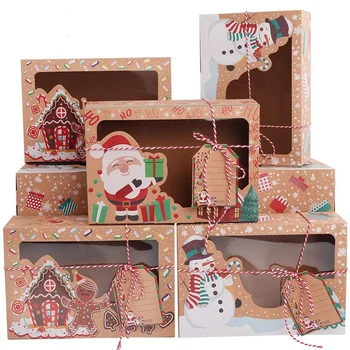 Коледни кутии за бисквити с прозорец, празнични кутии за бисквити за подаръци, захарни изделия, бонбони, подаръци за партита, коледни кутии