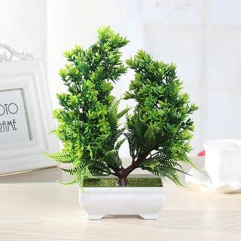 Имитация на дърво Бонзай NuoNuoWell в квадратен саксия-изкуствено растение, украса за офиса/дома 20 см