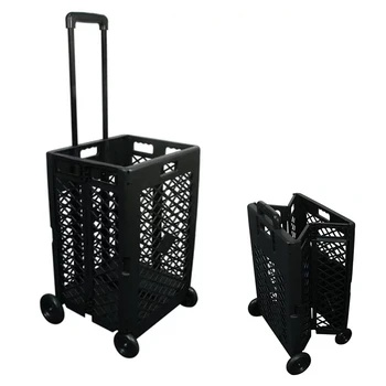 Решетчатая количка, сгъваема пластмасова кошница за пазаруване, четырехколесная сгъваема пластмасова количка за багаж, количка за пазаруване