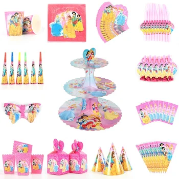 Рожден ден на принцеса Дисни, посуда и прибори за еднократна употреба, декор, банер, поставка за торта, аксесоари за парти по случай рождения ден