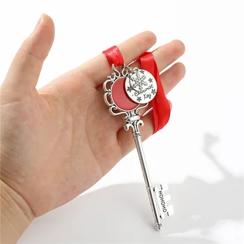 Метален ключ на Дядо Коледа, Коледни медальон, декорация с червено въже, креативен коледен ключодържател, лентата е във формата на снежинки