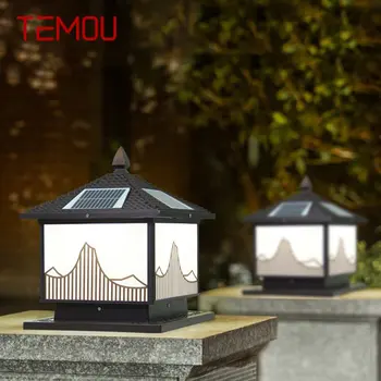 TEMOU Solar Post Lamp Външни реколта светлинна колона на колона, светодиодна колона, водоустойчива IP65, модерна за дома, в градината и вътрешен двор