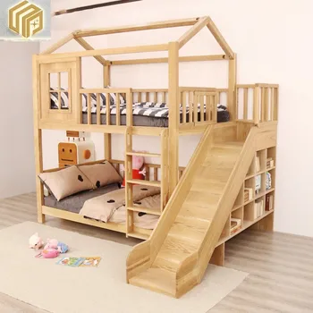 Домакински детска двупластова легло-пързалка от американския масивно дърво, легло за повдигане и спускане, висока и ниска легло, бебешко легло в спалнята