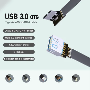 OTG Micro USB 3.0 мъж към жена Плосък кабел за предаване на видеосигнали FPV с ъгъл на наклона от тип A до Micro-B, на 90-кратно Кабел за въздушна