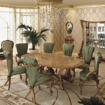 Обичай луксозни европейски маси и столове Комбинация Френски Дворец Вила Масив Дърво Ръчна дърворезба