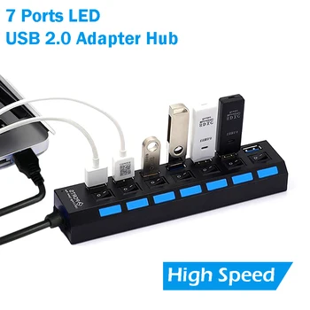 7 Порта за Високоскоростен USB 2.0 480 Mbps/USB Зарядно Устройство Хъб с Led Лампа За Преносими КОМПЮТРИ Tablet pc USB 2.0 HUB