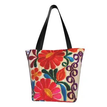 Мексиканска художествена бродерия, Чанти-тоут за пазаруване, Текстил народна холщовая чанта за пазаруване, чанти голям капацитет