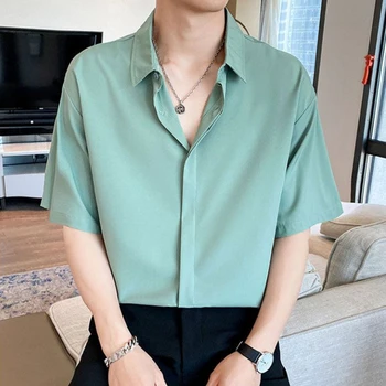 Обикновена зелени ризи и блузи с къс ръкав за мъже, модерни мъжки блузи 2023 Xxl, безплатна доставка, обикновени памучни дрехи с дълъг ръкав
