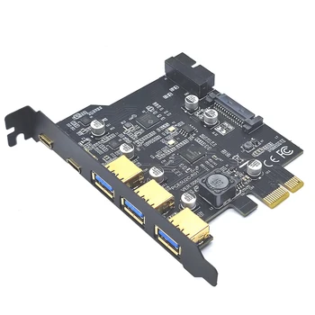 Тип C USB 3,2 Gen1 PCIE Карта Хъб USB 3.0 PCI Express Платка с PCI-E PCI E USB Адаптер 3 Множител USB3 3,1 Контролер Странично Карта